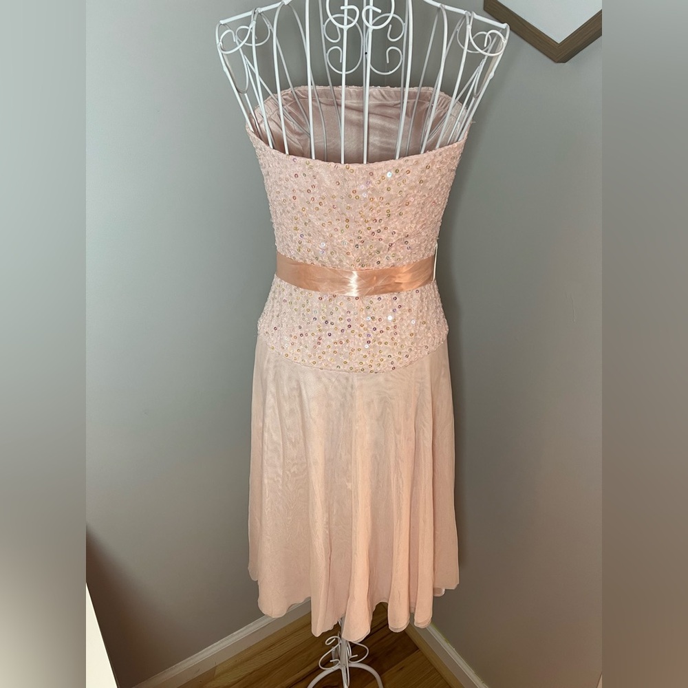 Cach Y2k Pink Sequin Drop Waist Strapless Dress S… - image 3